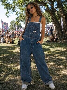 Vtg ROUNDHOUSE DENIM OVERALLS 42x30 Boho Y2k 90s Womens Mens Outdoor